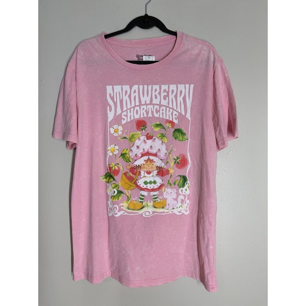 Strawberry Shortcake Graphic Tee Pink Acid Wash Cottagecore Shirt NWT Large